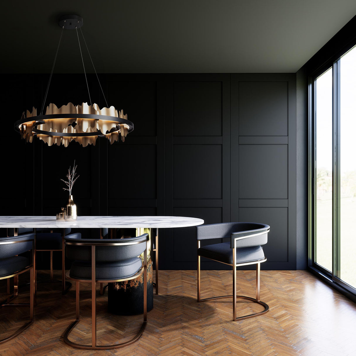 Hubbardton Forge 2020 Black Soft Gold Standard Hildene Circular LED Pendant