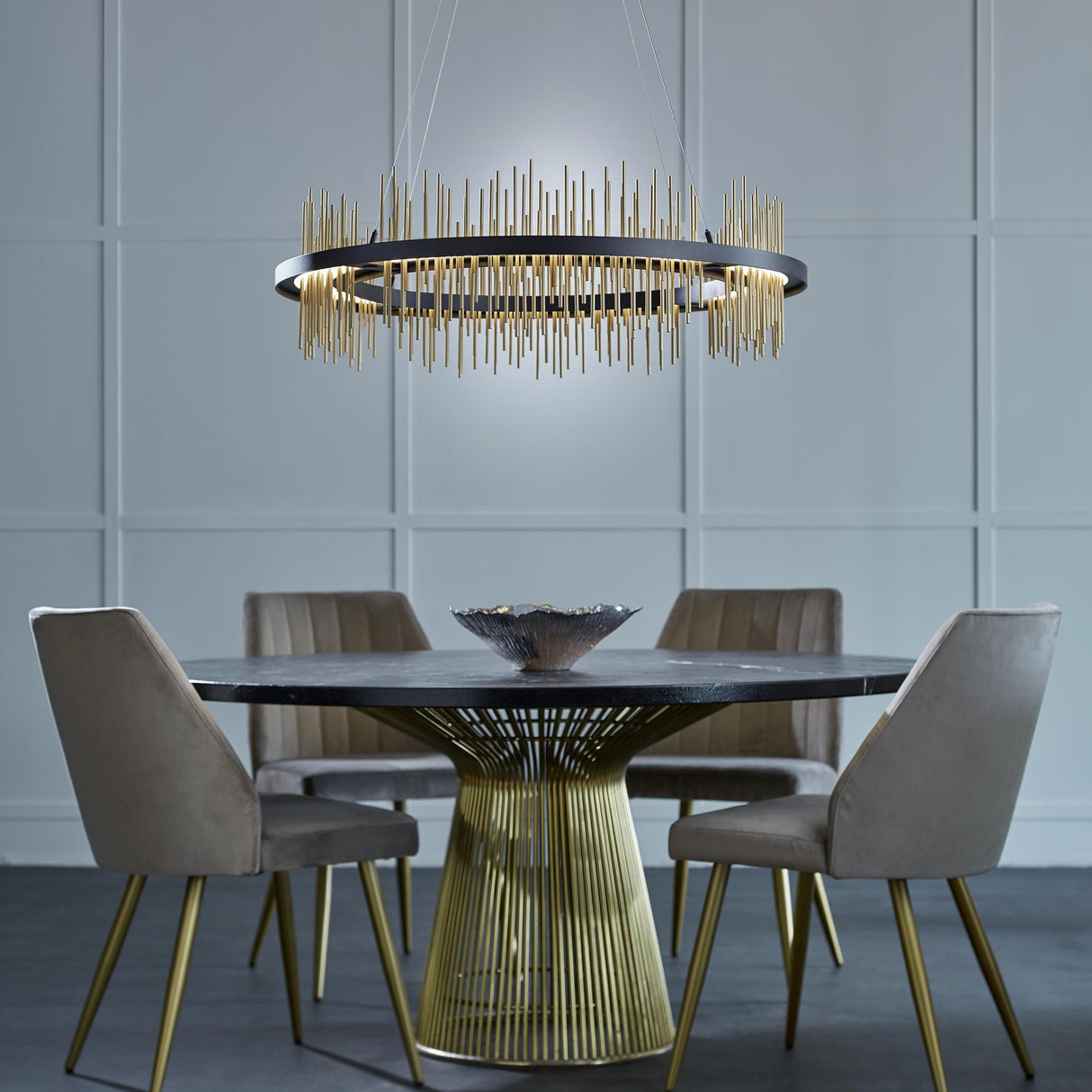 Hubbardton Forge 2020 Black Soft Gold Standard Gossamer Circular LED Pendant