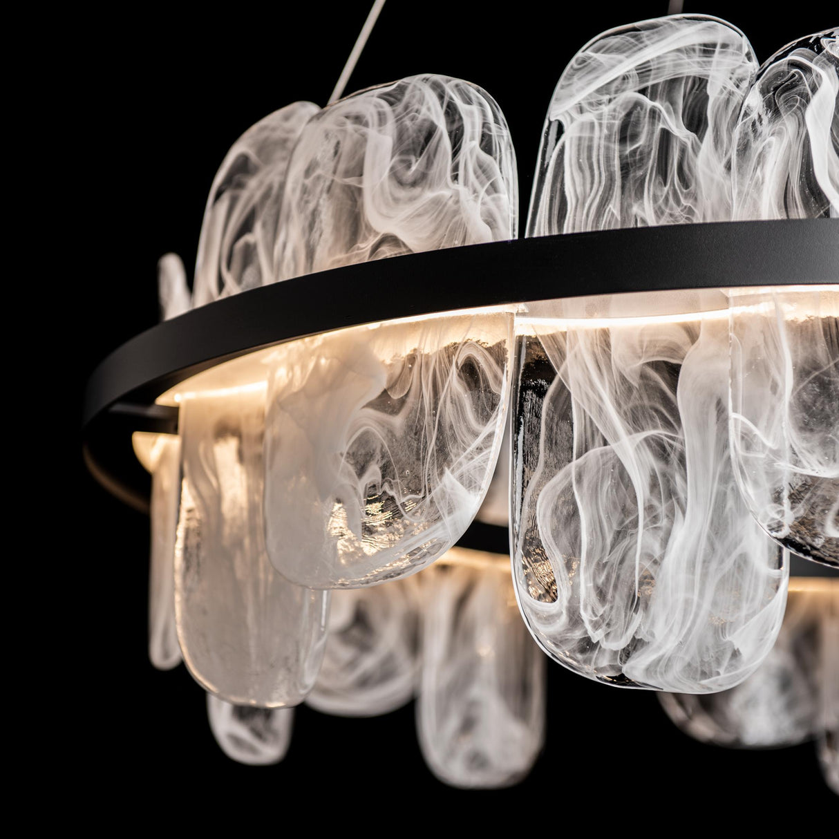 Hubbardton Forge 2021 Black White Swirl Glass (YR) Standard Vitre Circular LED Pendant
