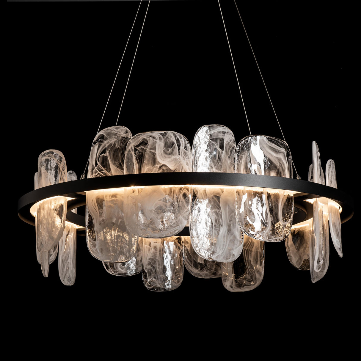 Hubbardton Forge 2021 Black White Swirl Glass (YR) Standard Vitre Circular LED Pendant