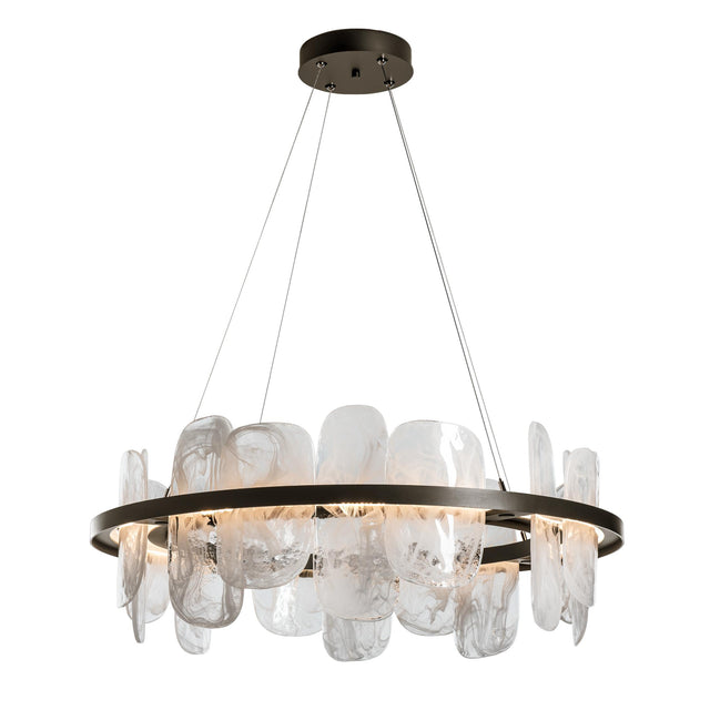 Hubbardton Forge 2021 Oil Rubbed Bronze White Swirl Glass (YR) Standard Vitre Circular LED Pendant