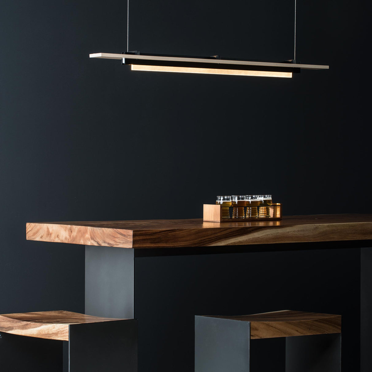 Hubbardton Forge 2019 Black Maple Wood Standard Plank LED Pendant