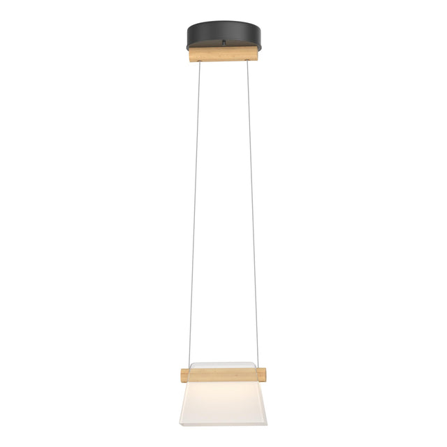Hubbardton Forge 2018 Black Maple Wood Clear Glass with Frosted Diffuser (YE) Standard Cowbell LED Mini Pendant