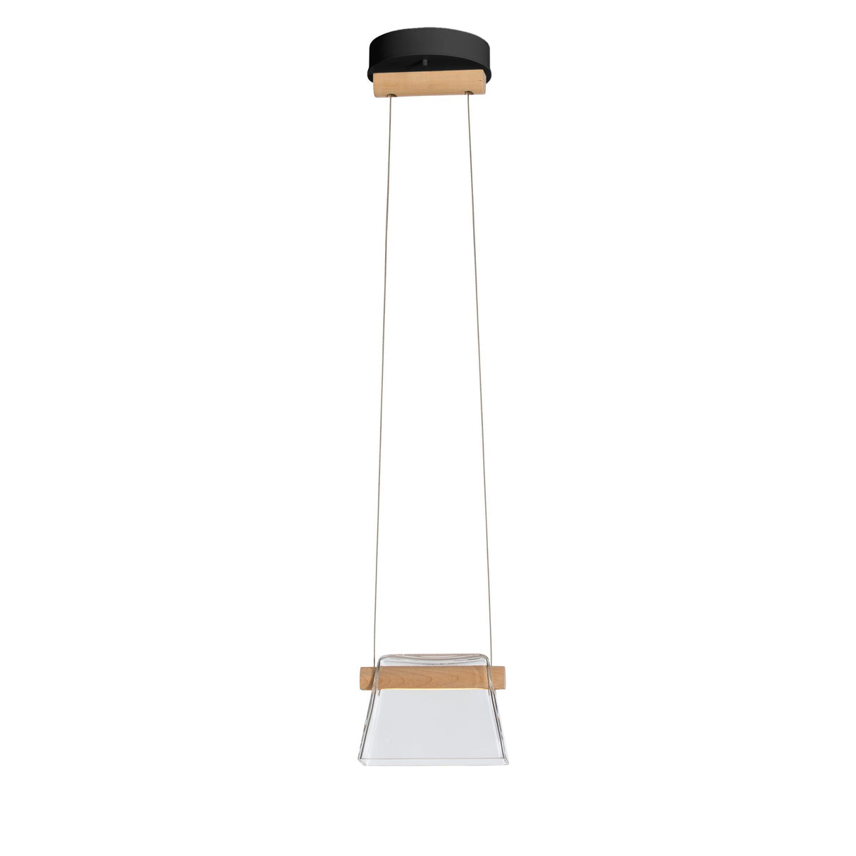 Hubbardton Forge 2018 Black Maple Wood Clear Glass (ZM) Standard Cowbell LED Mini Pendant