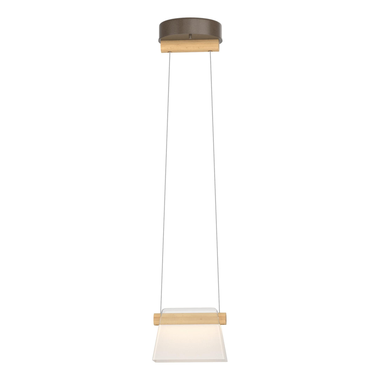 Hubbardton Forge 2018 Bronze Maple Wood Clear Glass with Frosted Diffuser (YE) Standard Cowbell LED Mini Pendant