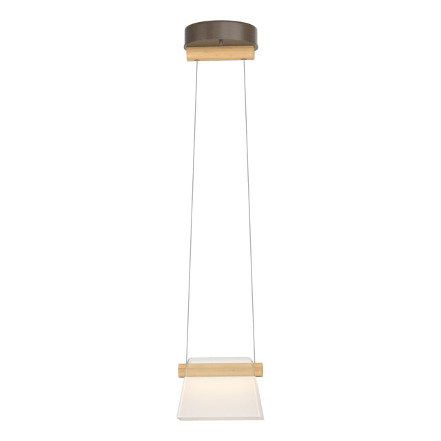 Hubbardton Forge 2018 Bronze Maple Wood Clear Glass with Frosted Diffuser (YE) Standard Cowbell LED Mini Pendant