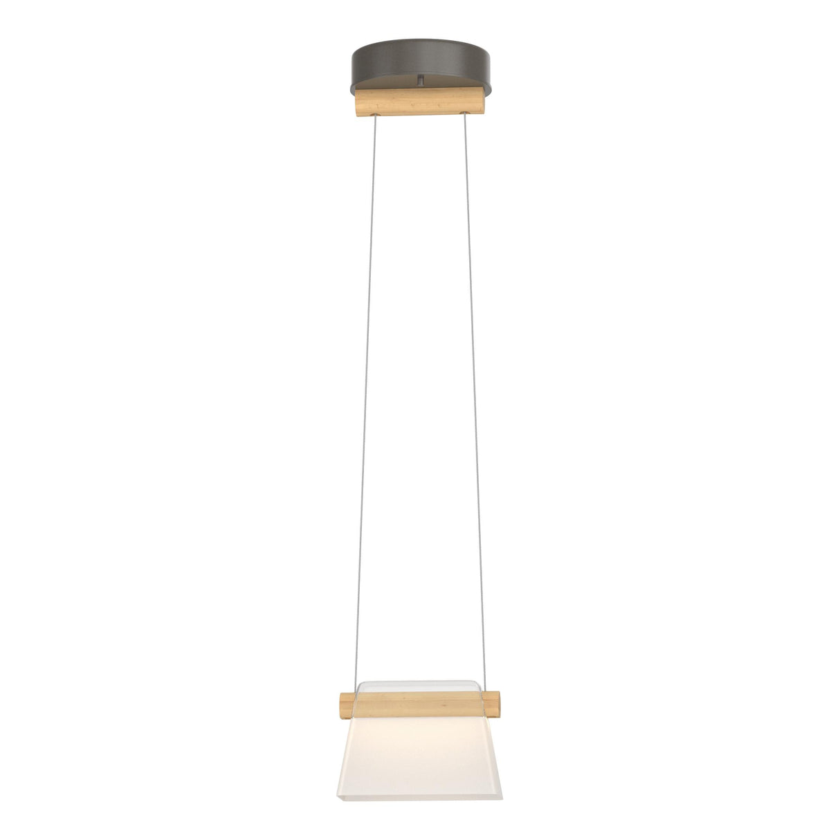 Hubbardton Forge 2018 Dark Smoke Maple Wood Clear Glass with Frosted Diffuser (YE) Standard Cowbell LED Mini Pendant
