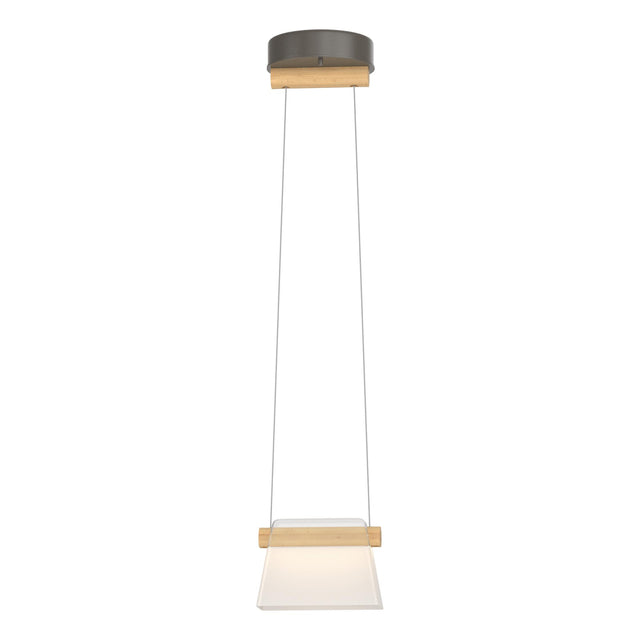 Hubbardton Forge 2018 Dark Smoke Maple Wood Clear Glass with Frosted Diffuser (YE) Standard Cowbell LED Mini Pendant