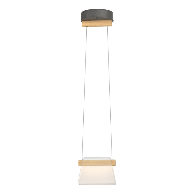 Hubbardton Forge 2018 Natural Iron Maple Wood Clear Glass with Frosted Diffuser (YE) Standard Cowbell LED Mini Pendant