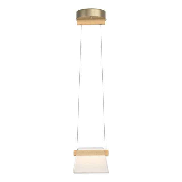 Hubbardton Forge 2018 Soft Gold Maple Wood Clear Glass with Frosted Diffuser (YE) Standard Cowbell LED Mini Pendant