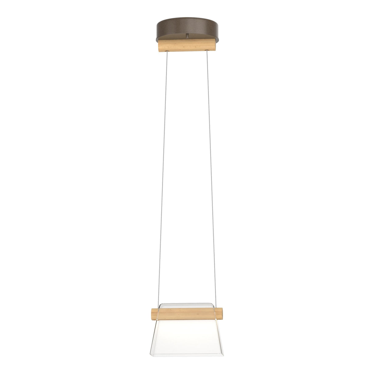 Hubbardton Forge 2018 Bronze Maple Wood Clear Glass (ZM) Standard Cowbell LED Mini Pendant