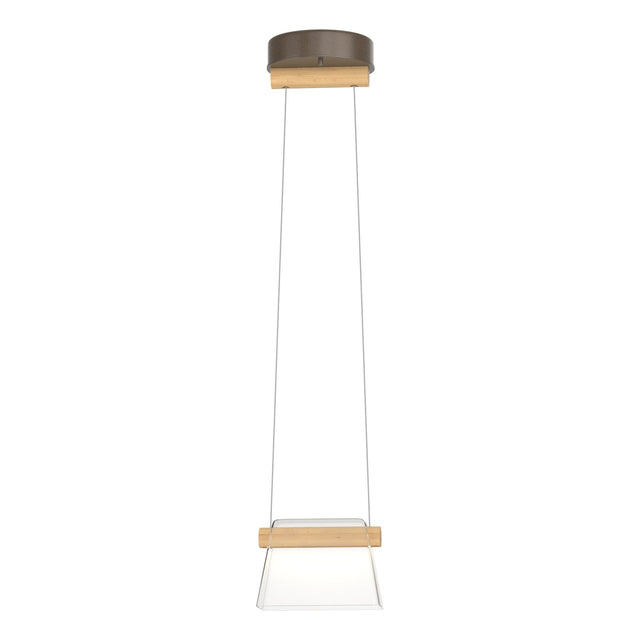 Hubbardton Forge 2018 Bronze Maple Wood Clear Glass (ZM) Standard Cowbell LED Mini Pendant