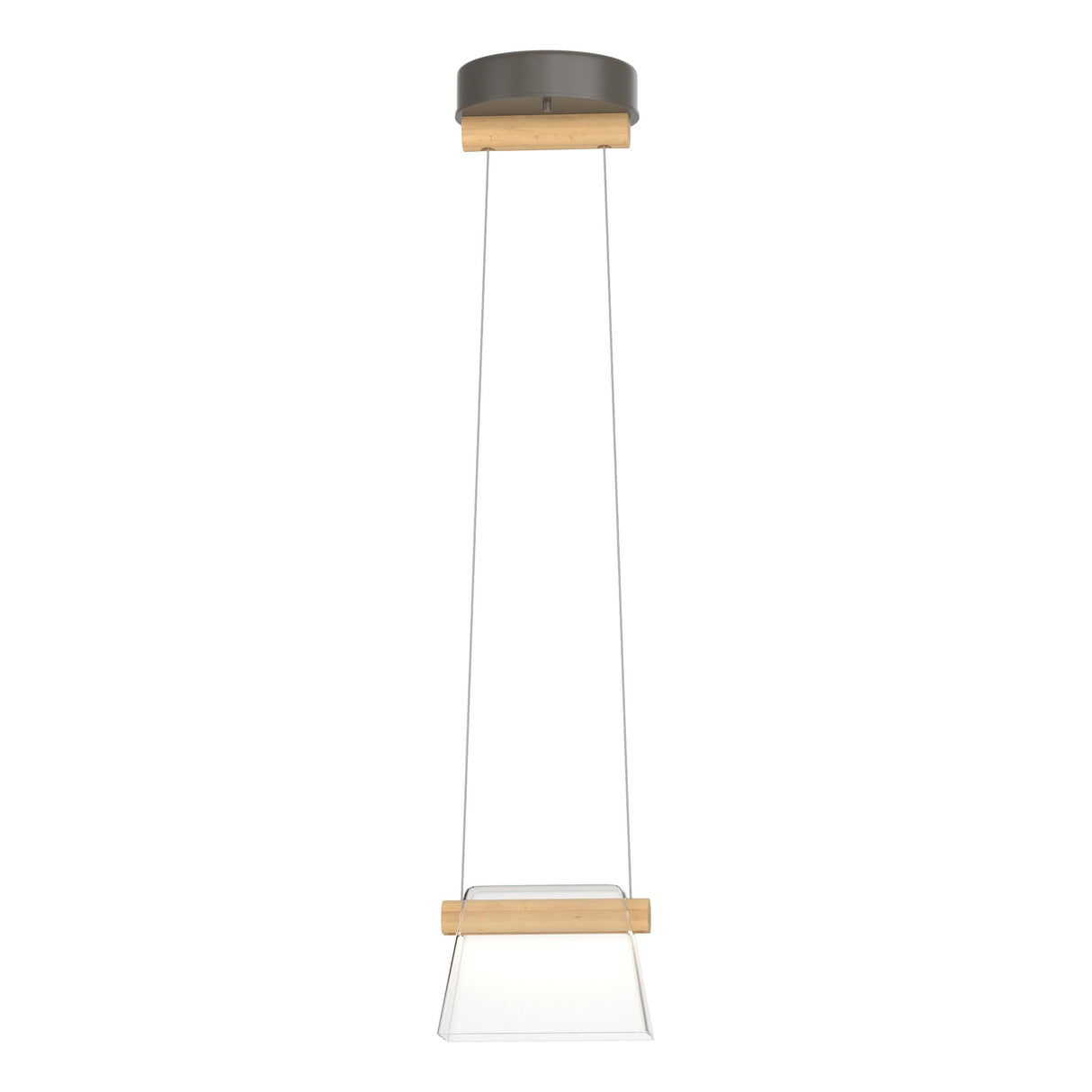 Hubbardton Forge 2018 Dark Smoke Maple Wood Clear Glass (ZM) Standard Cowbell LED Mini Pendant