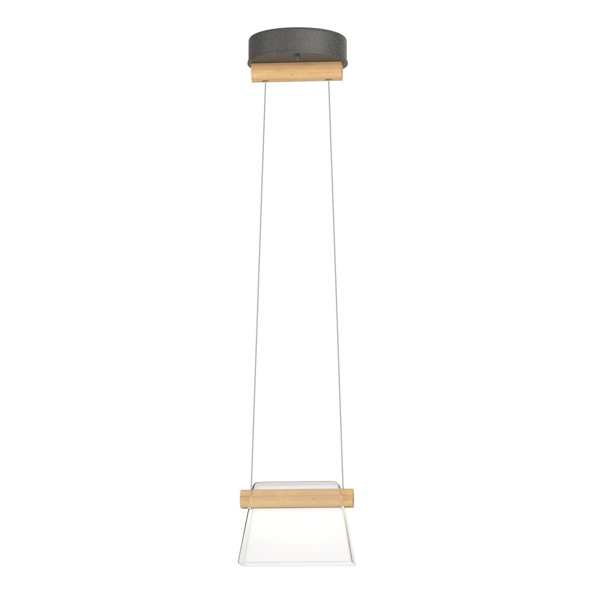 Hubbardton Forge 2018 Natural Iron Maple Wood Clear Glass (ZM) Standard Cowbell LED Mini Pendant