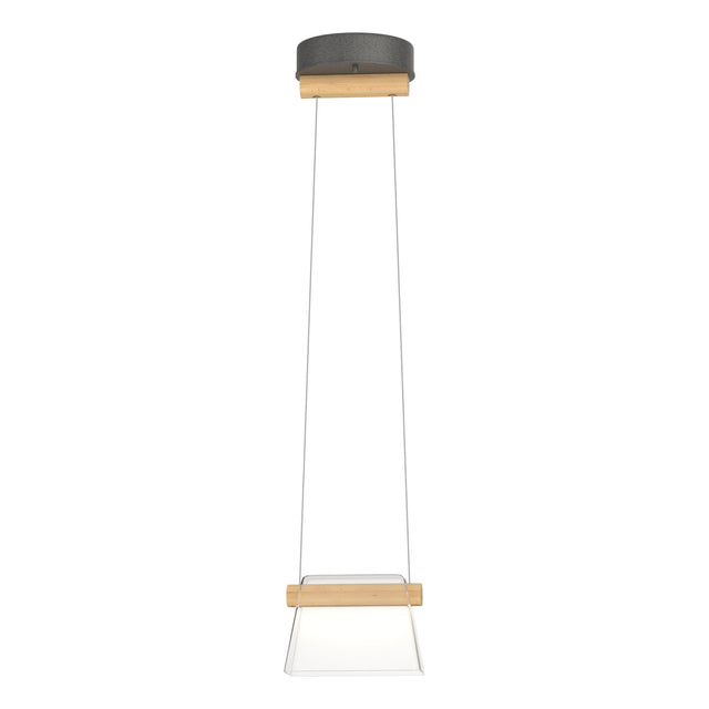 Hubbardton Forge 2018 Natural Iron Maple Wood Clear Glass (ZM) Standard Cowbell LED Mini Pendant