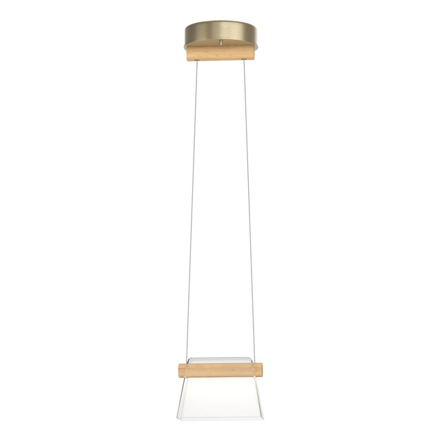 Hubbardton Forge 2018 Soft Gold Maple Wood Clear Glass (ZM) Standard Cowbell LED Mini Pendant