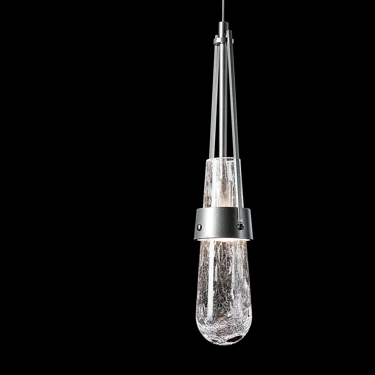 Hubbardton Forge 2022 Sterling Clear Bubble Glass (YG) Standard Link Blown Glass Low Voltage Mini Pendant