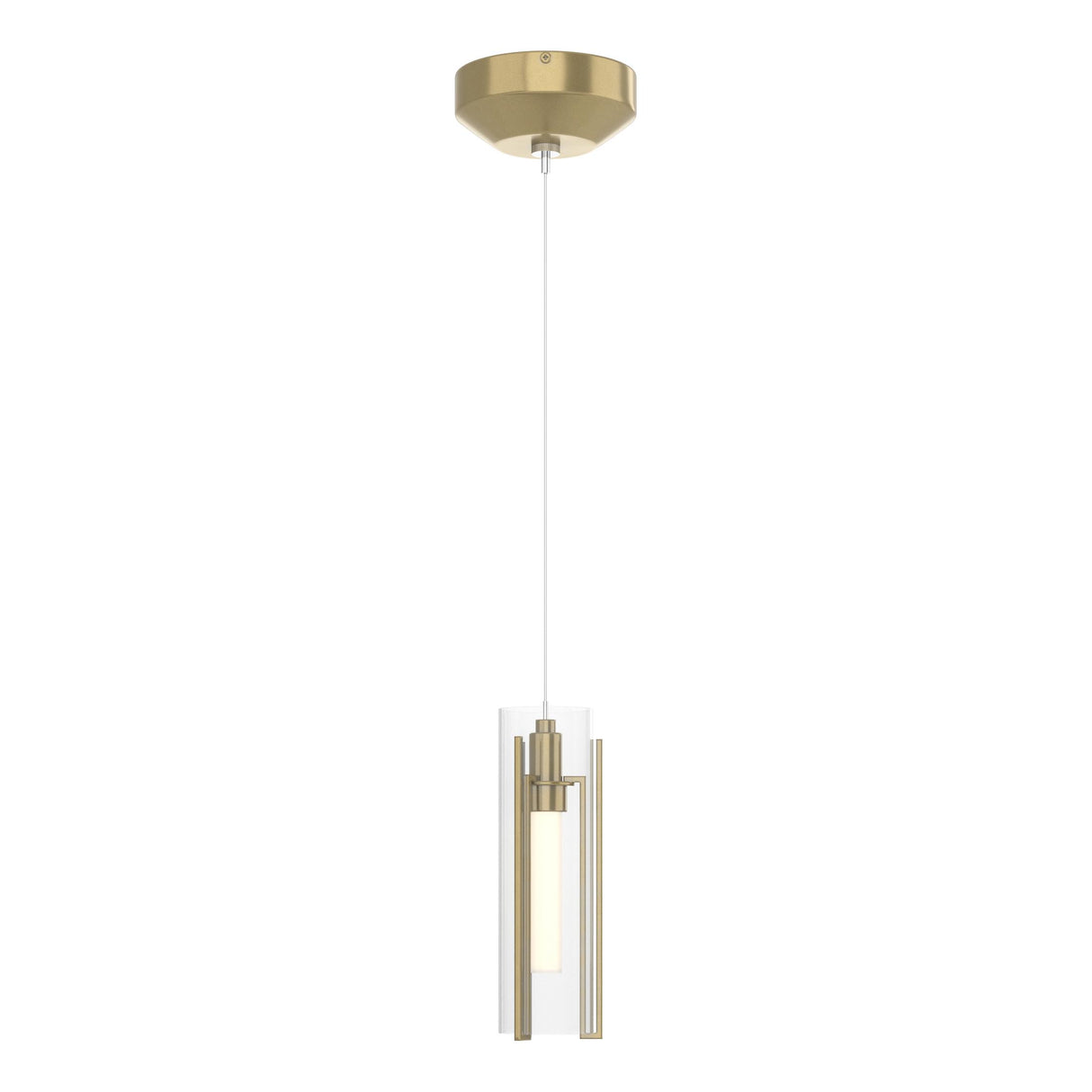 Hubbardton Forge 2022 Modern Brass Clear Glass (ZM) Standard Exos Glass Low Voltage Mini Pendant