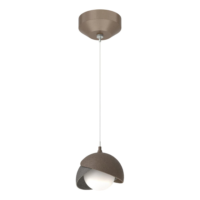 Hubbardton Forge 2022 Bronze Natural Iron Opal Glass (GG) Standard Brooklyn Double Shade Low Voltage Mini Pendant