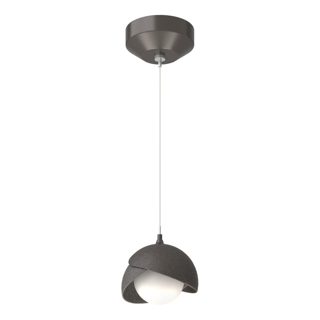Hubbardton Forge 2022 Oil Rubbed Bronze Natural Iron Opal Glass (GG) Standard Brooklyn Double Shade Low Voltage Mini Pendant