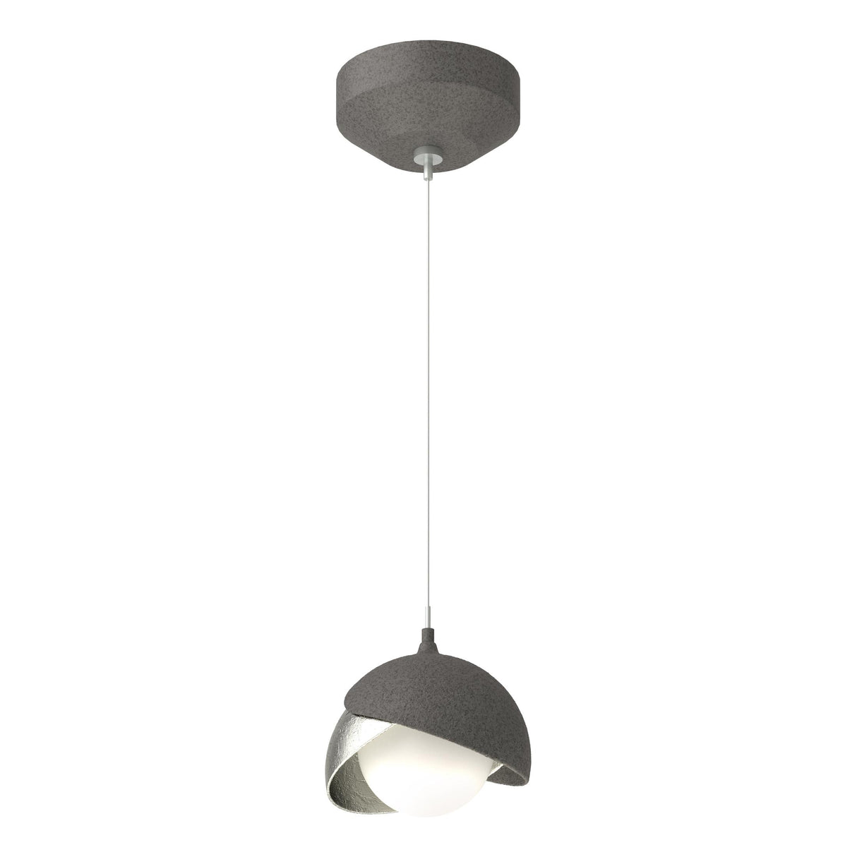 Hubbardton Forge 2022 Natural Iron Sterling Opal Glass (GG) Standard Brooklyn Double Shade Low Voltage Mini Pendant