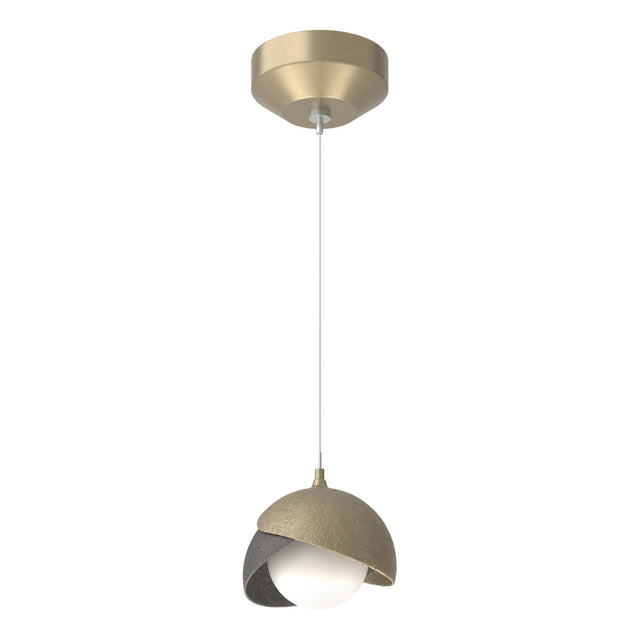 Hubbardton Forge 2022 Soft Gold Natural Iron Opal Glass (GG) Standard Brooklyn Double Shade Low Voltage Mini Pendant