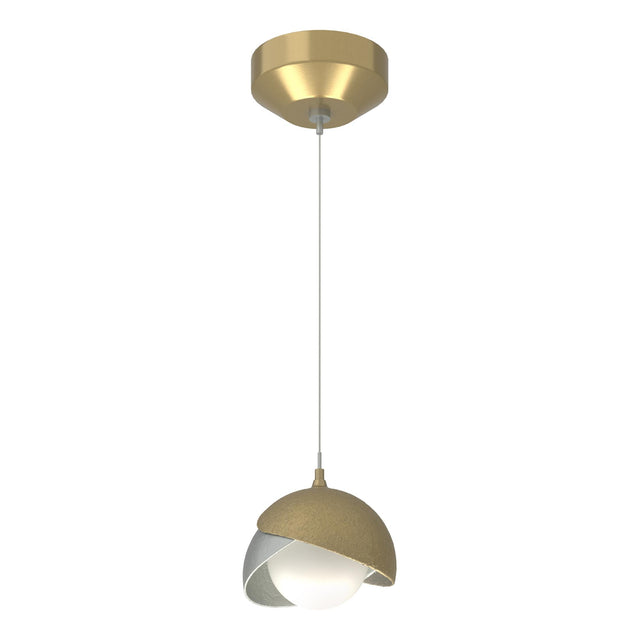 Hubbardton Forge 2022 Modern Brass Vintage Platinum Opal Glass (GG) Standard Brooklyn Double Shade Low Voltage Mini Pendant