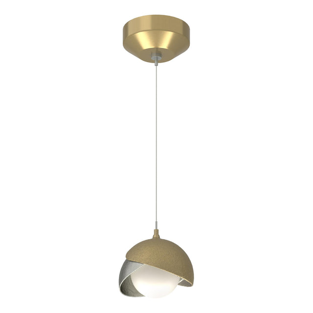 Hubbardton Forge 2022 Modern Brass Sterling Opal Glass (GG) Standard Brooklyn Double Shade Low Voltage Mini Pendant