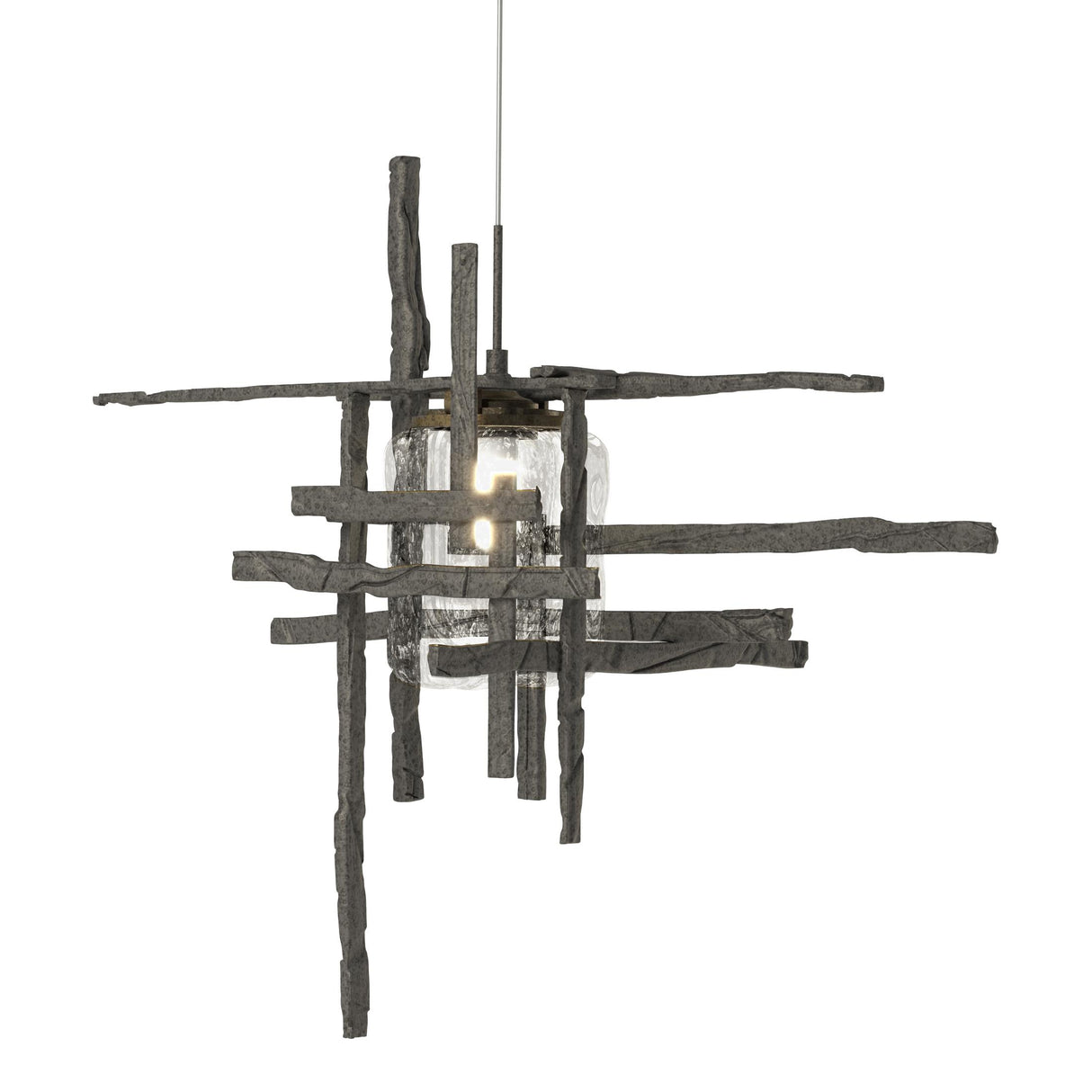 Hubbardton Forge 2022 Natural Iron Seeded Clear Glass (II) Standard Tura Seeded Glass Low Voltage Mini Pendant