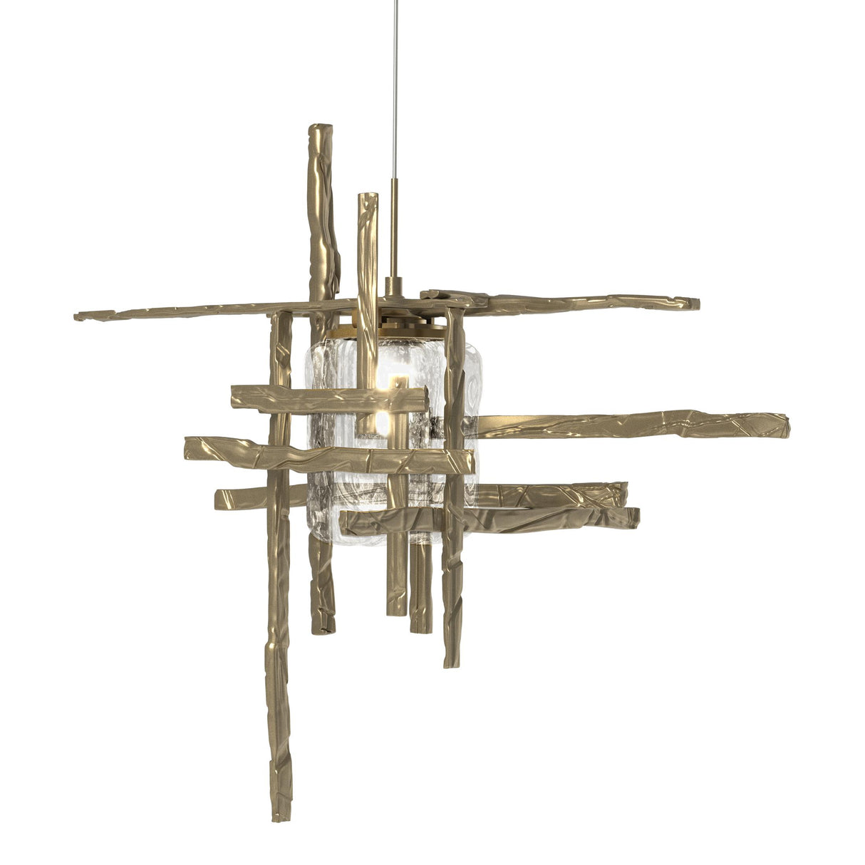 Hubbardton Forge 2022 Soft Gold Seeded Clear Glass (II) Standard Tura Seeded Glass Low Voltage Mini Pendant