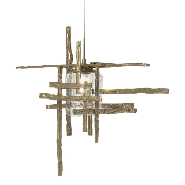 Hubbardton Forge 2022 Soft Gold Seeded Clear Glass (II) Standard Tura Seeded Glass Low Voltage Mini Pendant