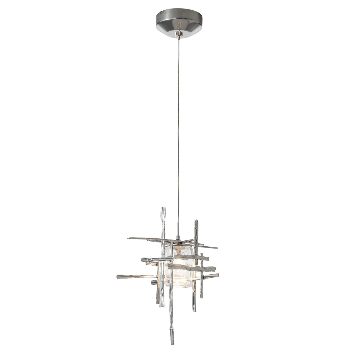 Hubbardton Forge 2022 Sterling Seeded Clear Glass (II) Standard Tura Seeded Glass Low Voltage Mini Pendant