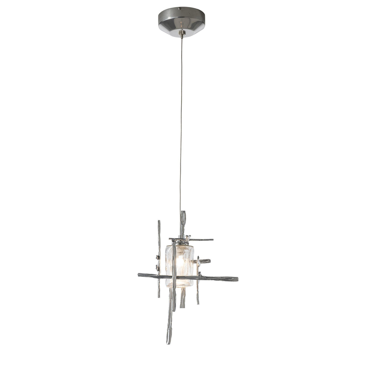 Hubbardton Forge 2022 Sterling Seeded Clear Glass (II) Standard Tura Seeded Glass Low Voltage Mini Pendant
