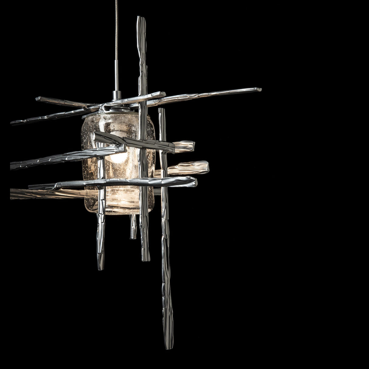 Hubbardton Forge 2022 Sterling Seeded Clear Glass (II) Standard Tura Seeded Glass Low Voltage Mini Pendant