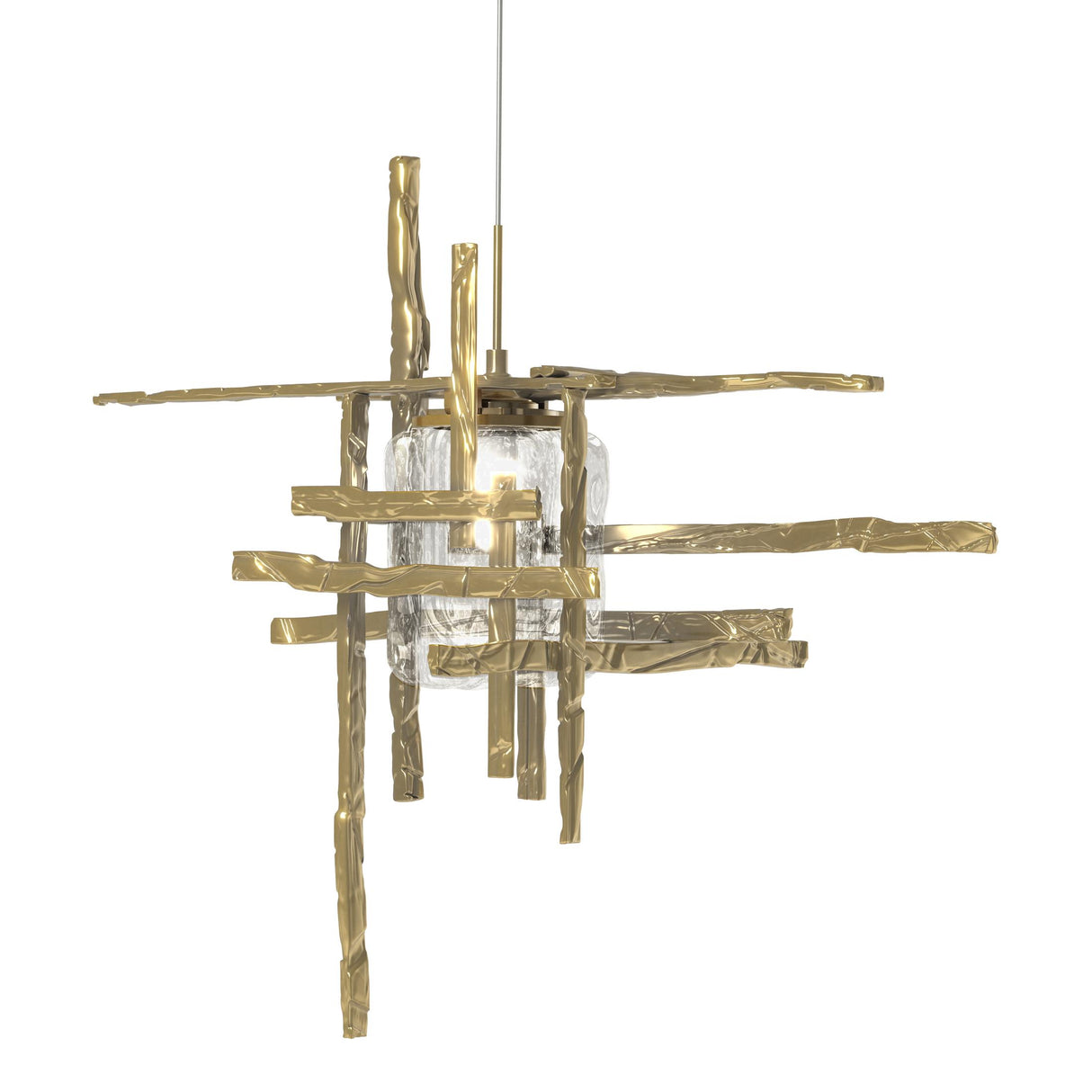 Hubbardton Forge 2022 Modern Brass Seeded Clear Glass (II) Standard Tura Seeded Glass Low Voltage Mini Pendant