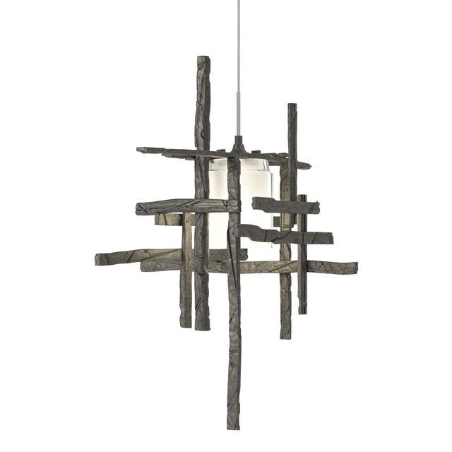 Hubbardton Forge 2022 Natural Iron Cast Glass (YC) Standard Tura Frosted Glass Low Voltage Mini Pendant