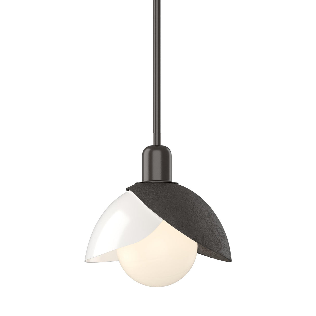 Hubbardton Forge 2023 Oil Rubbed Bronze White Art Glass (BB) Multi Brooklyn Double Shade Art Glass Mini Pendant