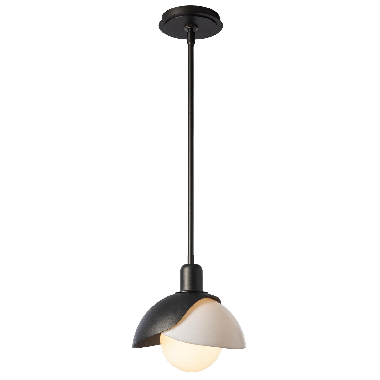 Hubbardton Forge 2023 Oil Rubbed Bronze White Art Glass (BB) Multi Brooklyn Double Shade Art Glass Mini Pendant
