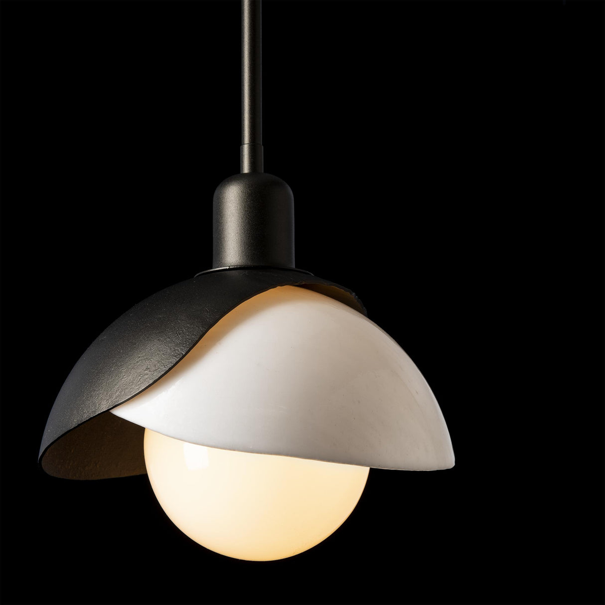 Hubbardton Forge 2023 Oil Rubbed Bronze White Art Glass (BB) Multi Brooklyn Double Shade Art Glass Mini Pendant