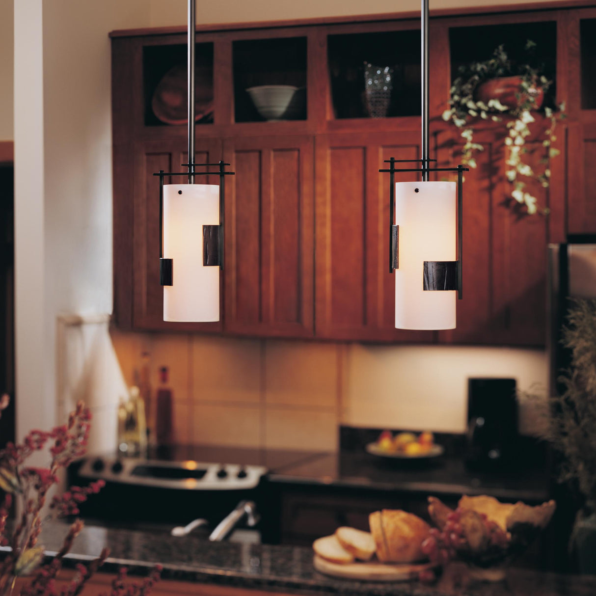 Hubbardton Forge 2004 Bronze Opal Glass (GG) Multi Fullered Impressions Mini Pendant