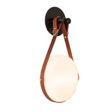 Hubbardton Forge 2020 Black Antique Brass British Brown Leather Hubbardton forge Branded Plate Opal Glass (GG) Derby LED Sconce
