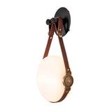 Hubbardton Forge 2020 Black Antique Brass British Brown Leather Hubbardton forge Branded Plate Opal Glass (GG) Derby LED Sconce