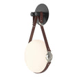 Hubbardton Forge 2020 Black Polished Nickel British Brown Leather Non-Branded Plate Opal Glass (GG) Derby LED Sconce