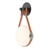 Hubbardton Forge 2020 Black Polished Nickel Chestnut Leather Hubbardton forge Branded Plate Opal Glass (GG) Derby LED Sconce