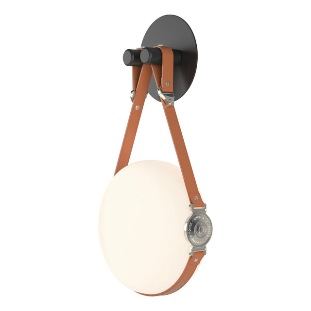 Hubbardton Forge 2020 Black Polished Nickel Chestnut Leather Hubbardton forge Branded Plate Opal Glass (GG) Derby LED Sconce