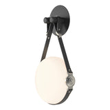 Hubbardton Forge 2020 Black Polished Nickel Black Leather Hubbardton forge Branded Plate Opal Glass (GG) Derby LED Sconce