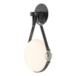 Hubbardton Forge 2020 Black Polished Nickel Black Leather Non-Branded Plate Opal Glass (GG) Derby LED Sconce