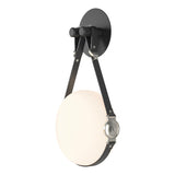 Hubbardton Forge 2020 Black Polished Nickel Black Leather Non-Branded Plate Opal Glass (GG) Derby LED Sconce