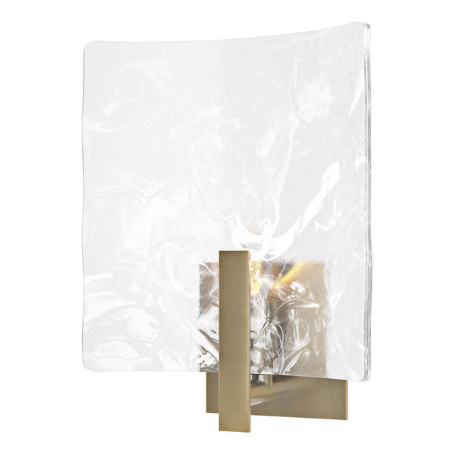 Hubbardton Forge 2022 Modern Brass White Swirl Glass (YR) Arc Large 1-Light Bath Sconce