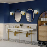 Hubbardton Forge 2022 Modern Brass White Swirl Glass (YR) Arc Small 1-Light Bath Sconce